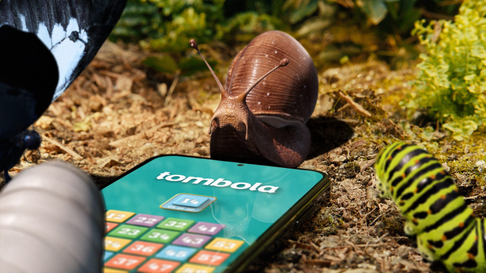 IAC Tombola TV Advert Still, Snail on Tombola App
